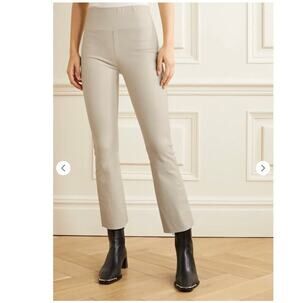 SPRWMN Leather Leggings Womens Large Cream Khaki Crop Flare Pants Pull On Soft
